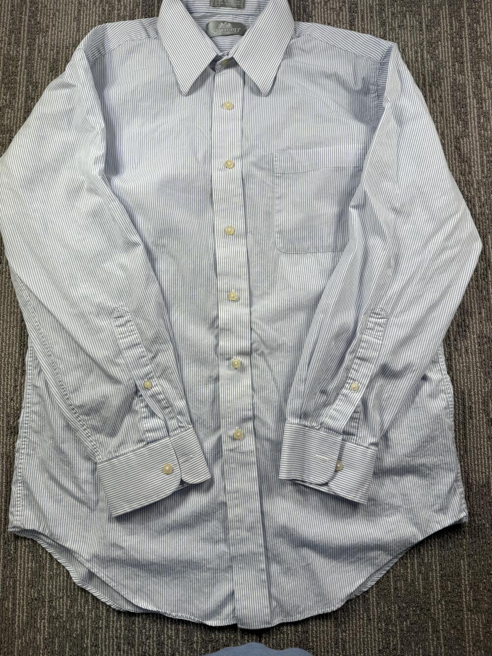 Stafford Dress Shirt Mens 15.5 32/33 Blue Pinstripe Regular Fit Cotton LS